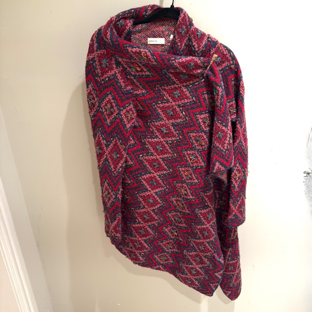Sleeping On Snow Geometric Diamond Pattern Open Front Cardigan‎ Sweater M Red